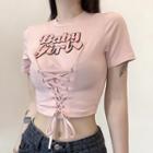 Short-sleeve Lettering Lace-up Crop T-shirt