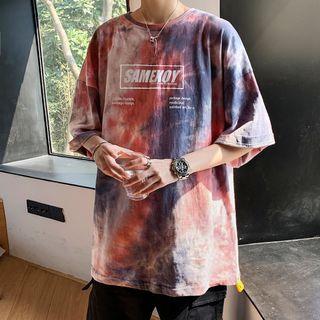 Letter Printed Tie Dye Short-sleeve T-shirt