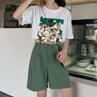 Printed Short-sleeve T-shirt / Wide Leg Shorts