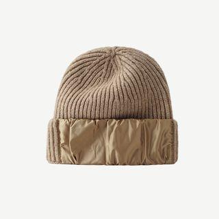 Shirred Fabric Panel Knit Beanie