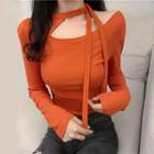 Asymmetric Tie-neck Long-sleeve Top