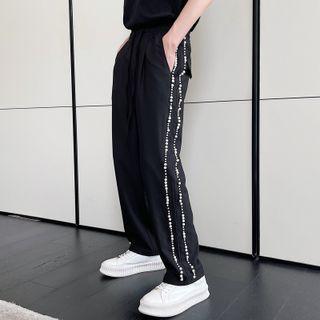 Drawstring Waist Beaded Straight Leg Pants