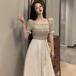 Mock Two-piece Short-sleeve A-line Midi Dress As Shown In Figure - One Size
