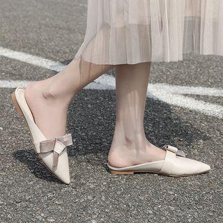 Faux Leather Pointed-toe Knot Accent Mules