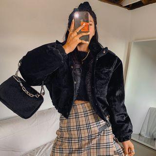 High-neck Faux-fur Cropped Jacket