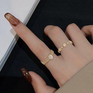 Set Of 2: Cat Eye Stone Open Ring J284 - Gold - One Size