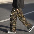 Camo Print Drawstring-cuff Cargo Pants