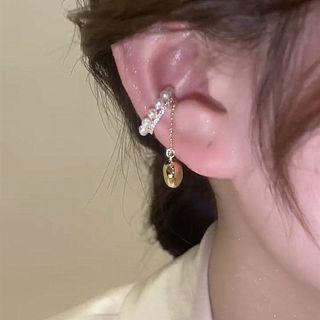 Rhinestone Faux Pearl Alloy Cuff Earring 1 Pc - Gold - One Size