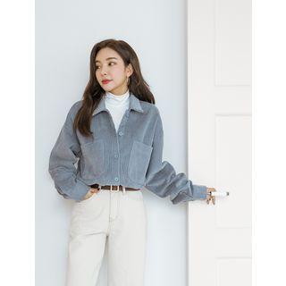 Plus Size Dual-pocket Corduroy Shirt