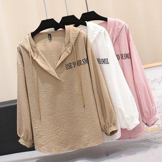Lettering V-neck Hoodie