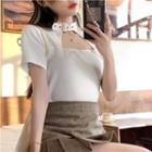 Short-sleeve Plain Slim-fit Halter Top