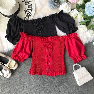Lace-up Detail Off-shoulder Chiffon Blouse