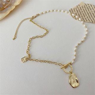 Pendant Alloy Pearl Necklace 1 Pc - Gold - One Size