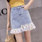 Ruffle Trim A-line Denim Skirt