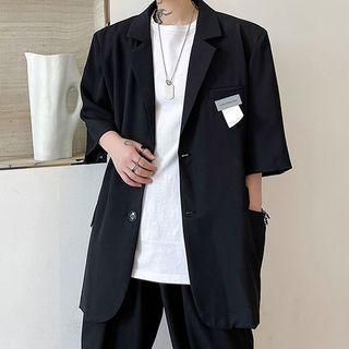 Elbow-sleeve Tag Patched Blazer