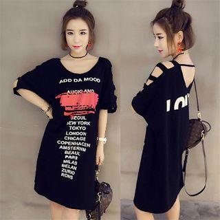 Cutout Letter Elbow-sleeve T-shirt Dress