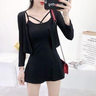 Set: Strappy Sleeveless Dress + Cardigan