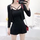 Set: Strappy Sleeveless Dress + Cardigan