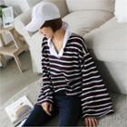 Notched-collar Striped T-shirt