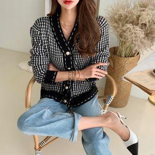 Metallic-button Tweed Cardigan