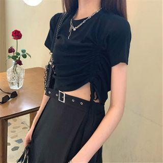 Plain Short-sleeve Slim-fit T-shirt / Irregular Midi Skirt