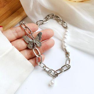 Butterfly Chained Necklace 1 Pc - Silver - One Size
