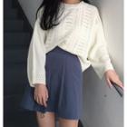 Loose-fit Crewneck Cutout Plain Knitted Sweater