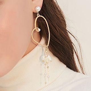 Faux Pearl Alloy Heart Dangle Earring 1 Pair - 925 Silver - One Size