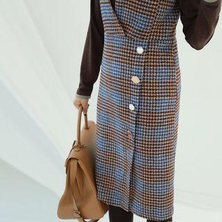Pencil-fit Check Pinafore Dress
