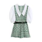 Puff-sleeve Tweed Panel Romper