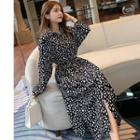 Leopard Long-sleeve Midi Shirt Dress