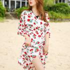 Tie-front Floral Long Robe Cardigan