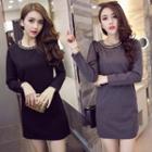 Embellished Long-sleeve Shift Dress