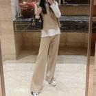 Set: Long-sleeve Top + Knit Vest + Wide Leg Pants