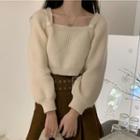 Square-neck Knit Sweater Almond - One Size