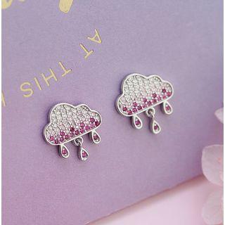 925 Sterling Silver Rhinestone Rain Cloud Earring 1 Pcs - Purple Rhinestone - Silver - One Size