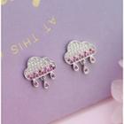 925 Sterling Silver Rhinestone Rain Cloud Earring 1 Pcs - Purple Rhinestone - Silver - One Size