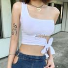 Sleeveless One-shoulder Pin Accent Cropped Top