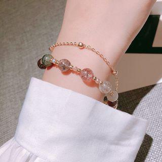Faux Crystal Bracelet Red & Brown & White Bead - Gold - One Size