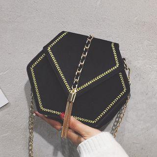 Tasseled Velvet Hexagon Crossbody Bag