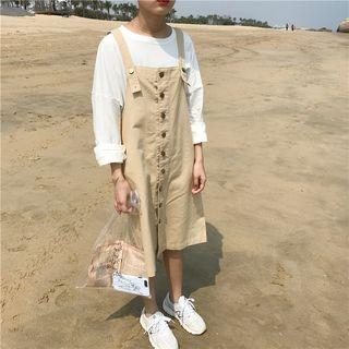 Single-breasted Pinafore Dress Khaki - One Size