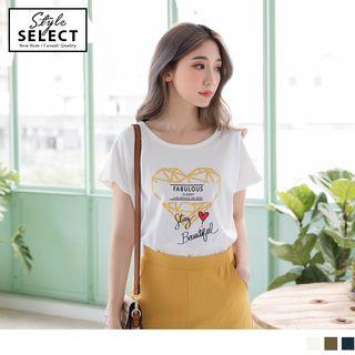 Short Sleeve Slit Letter Print T-shirt