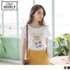 Short Sleeve Slit Letter Print T-shirt