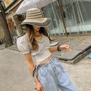 Puff-sleeve Smocked Belly Top