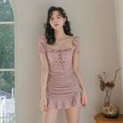 Ruffled Ruched Short-sleeve Swim Dress