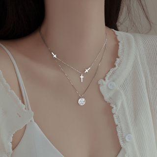 925 Sterling Silver Pendant & Cross Layered Necklace As Shown In Figure - One Size