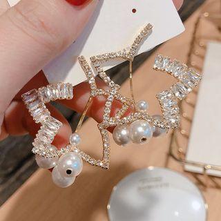 Rhinestone Star Earring 1 Pair - White & Gold - One Size