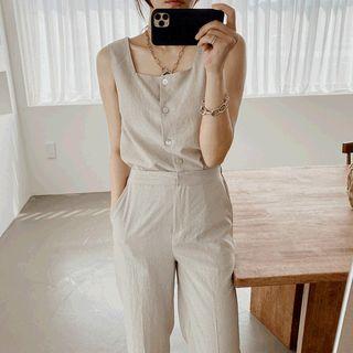 Set: Square-neck Sleeveless Top + Dress Pants