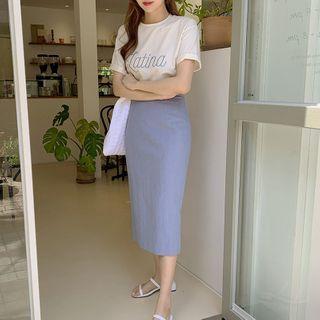 Elbow-sleeve Plain Top / Midi H-line Skirt