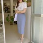 Elbow-sleeve Plain Top / Midi H-line Skirt